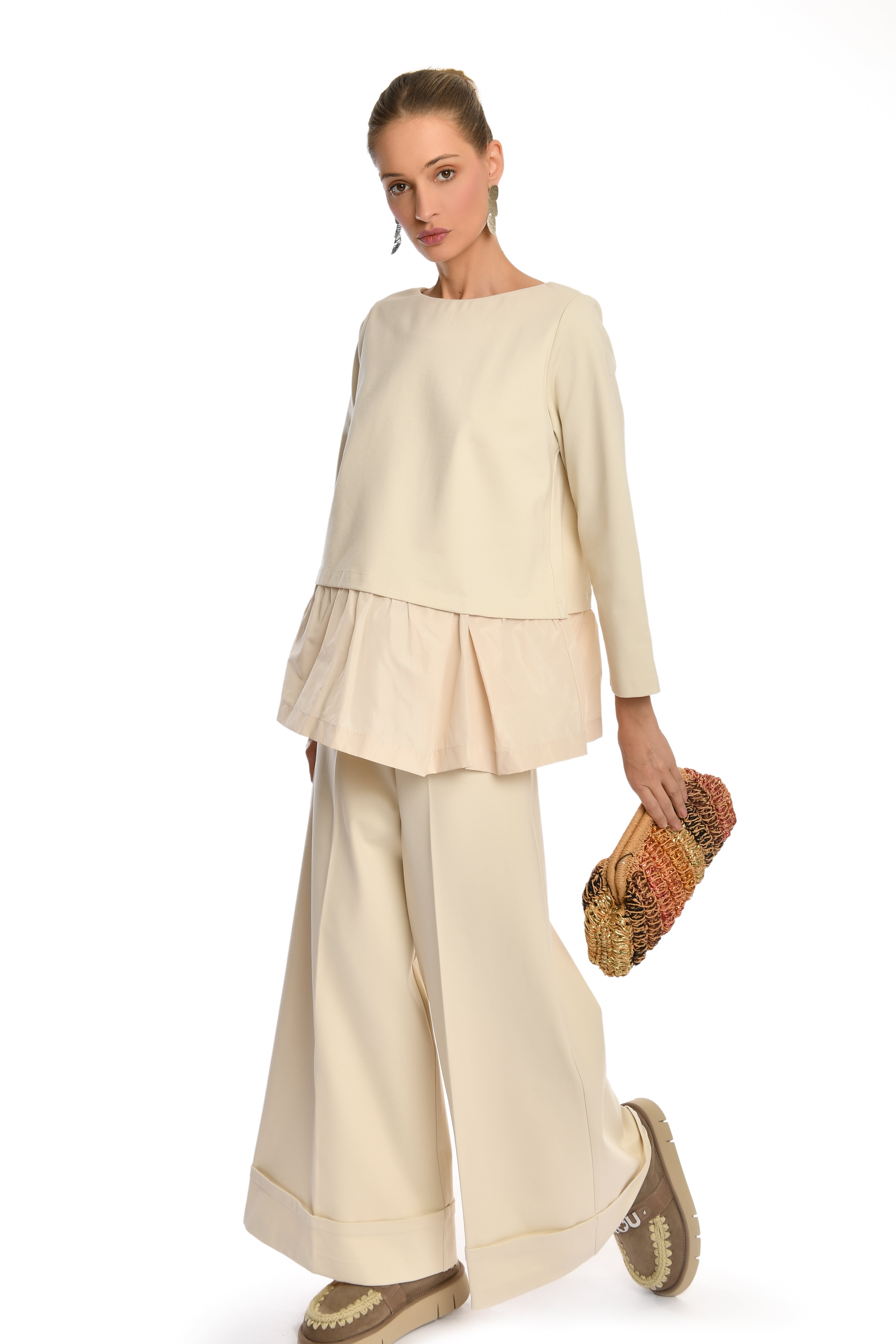 Long-Sleeve Beige Blouse