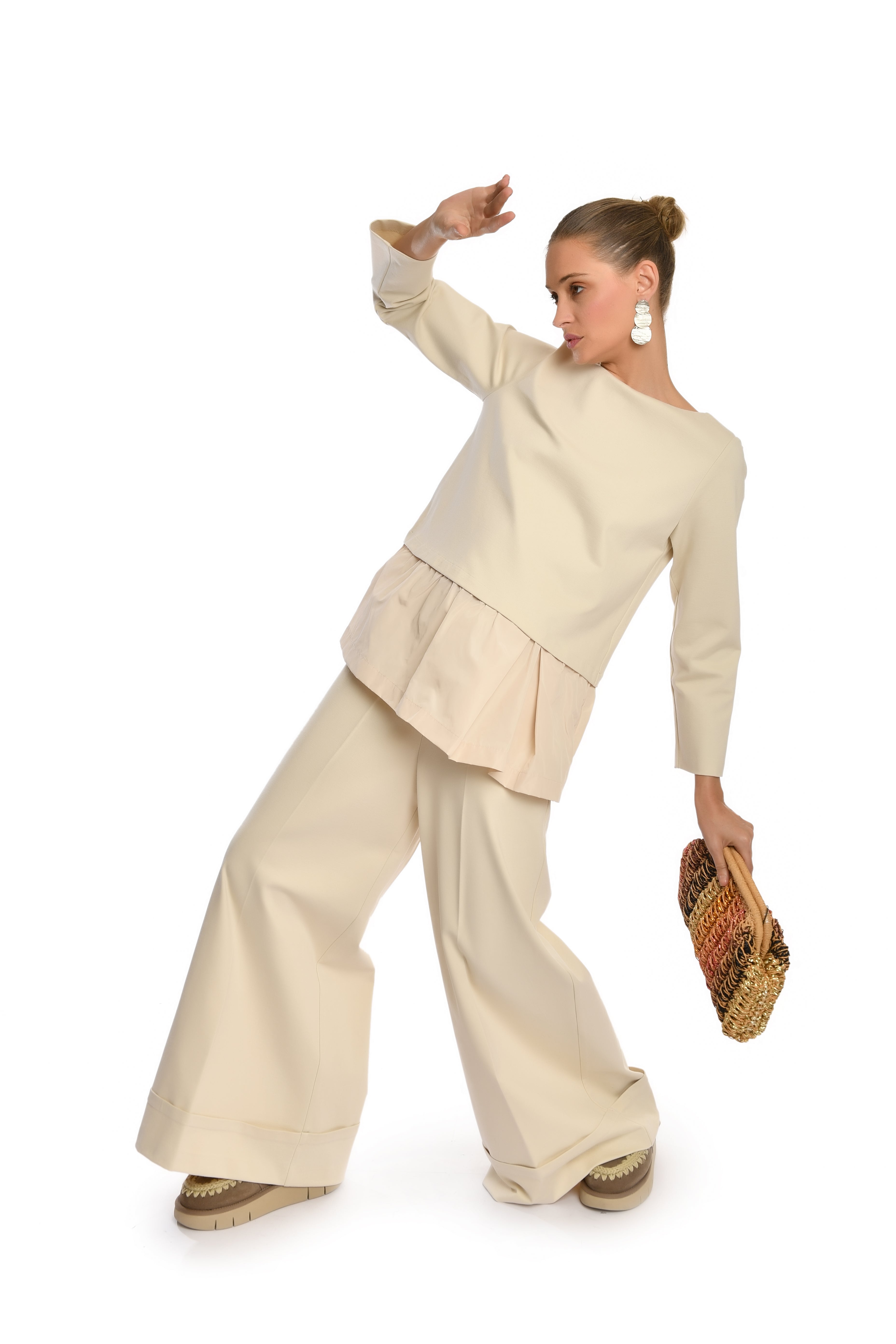 Long-Sleeve Beige Blouse