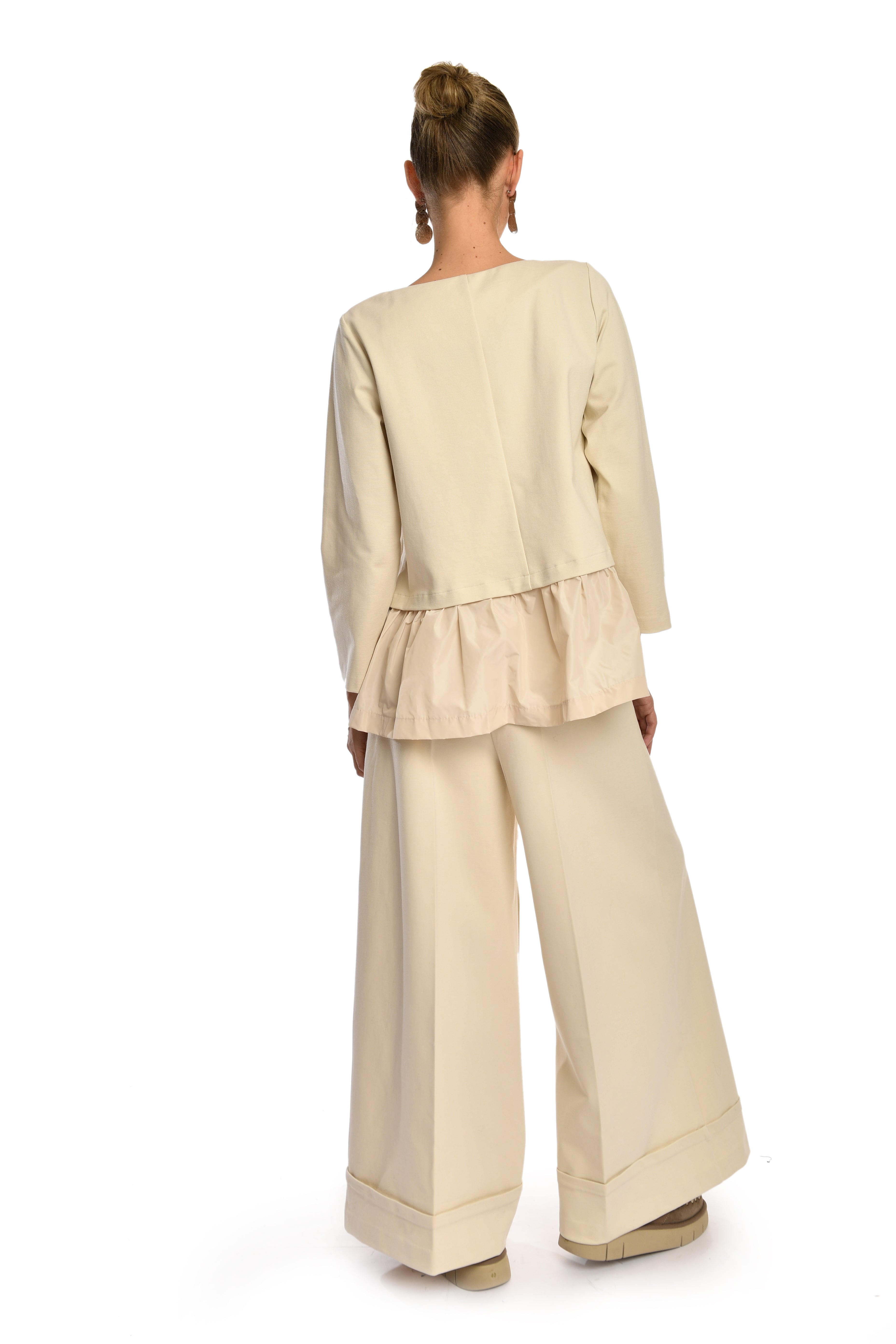 Long-Sleeve Beige Blouse