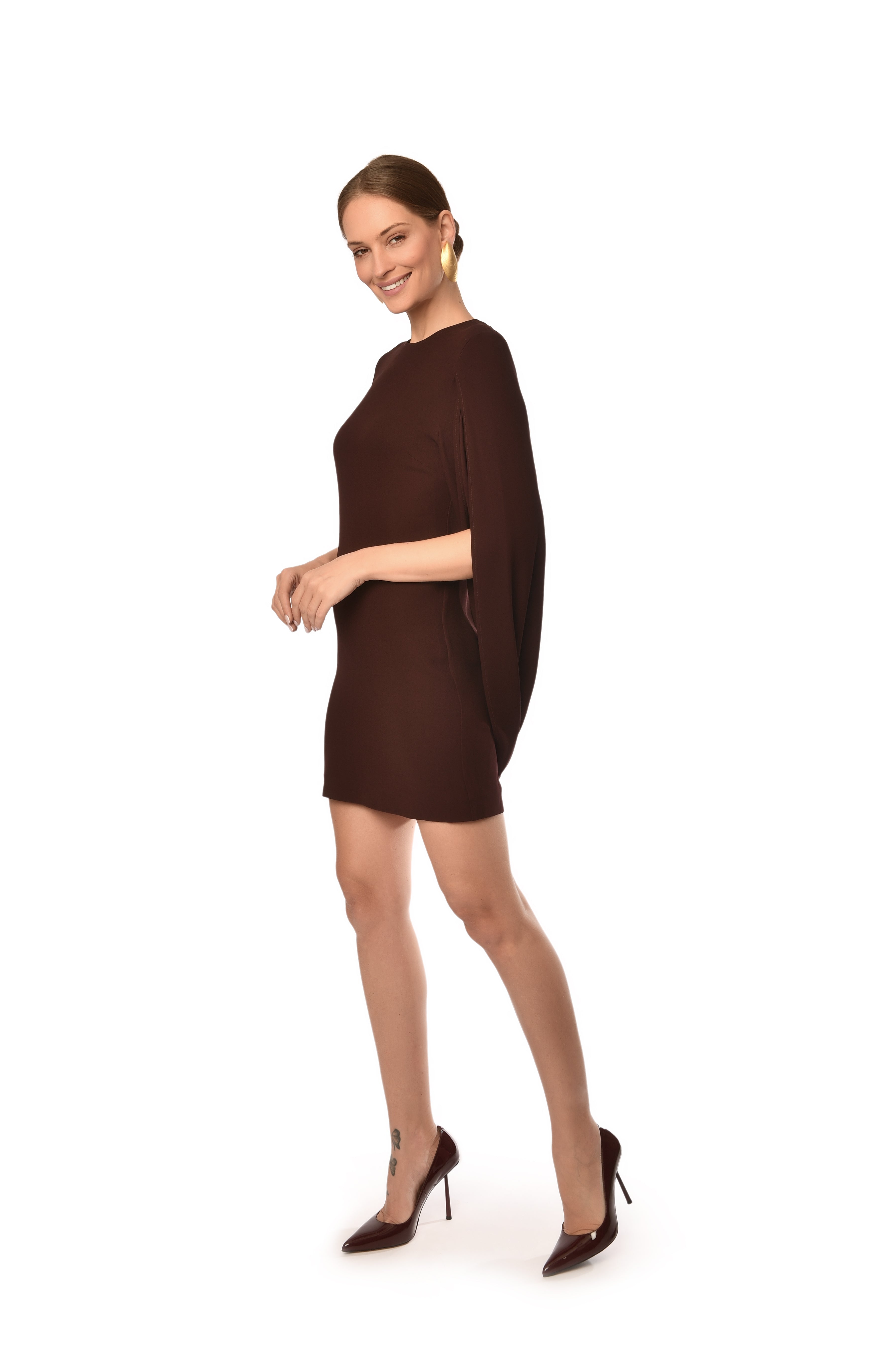 Brown Slit-Sleeve Dress