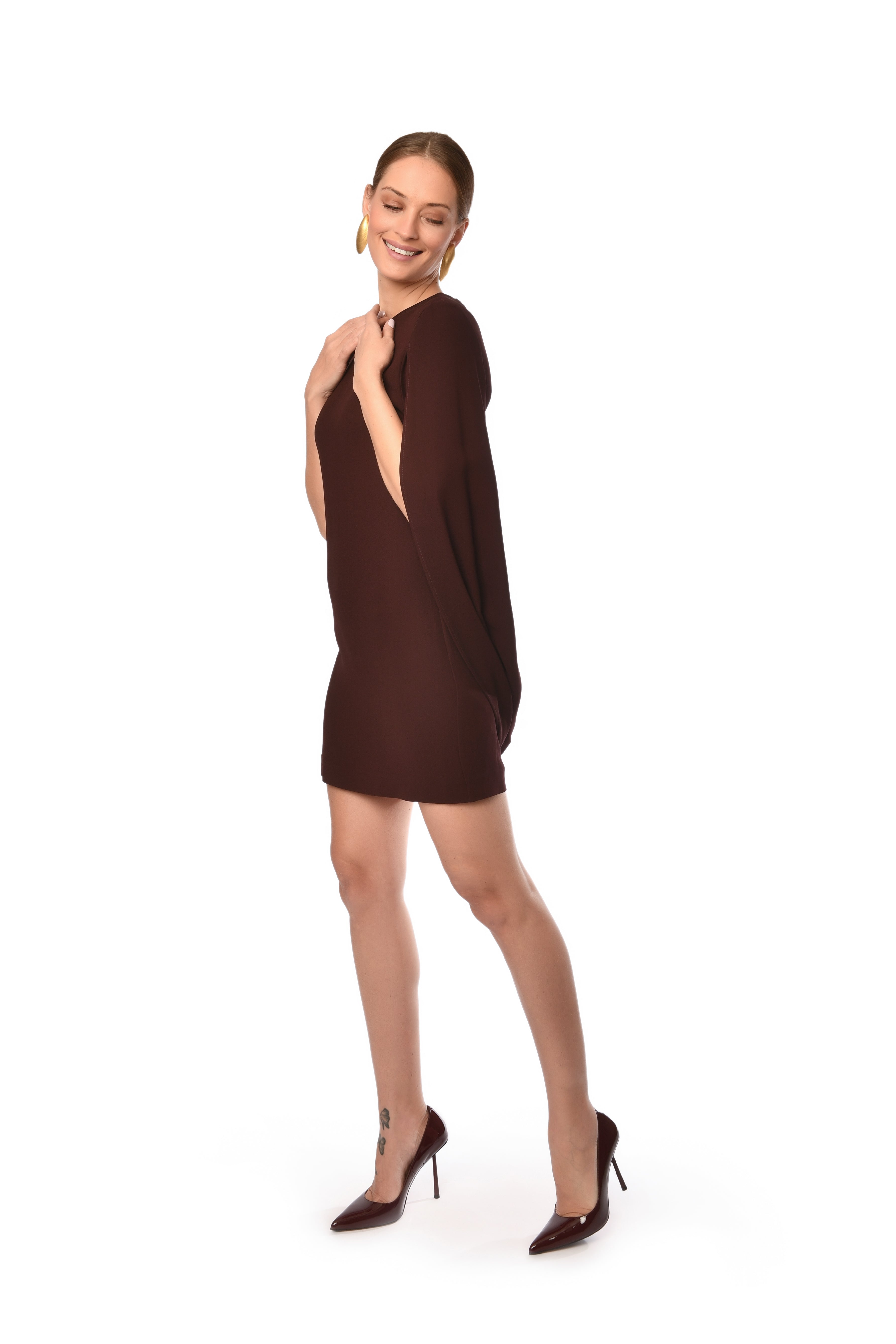 Brown Slit-Sleeve Dress