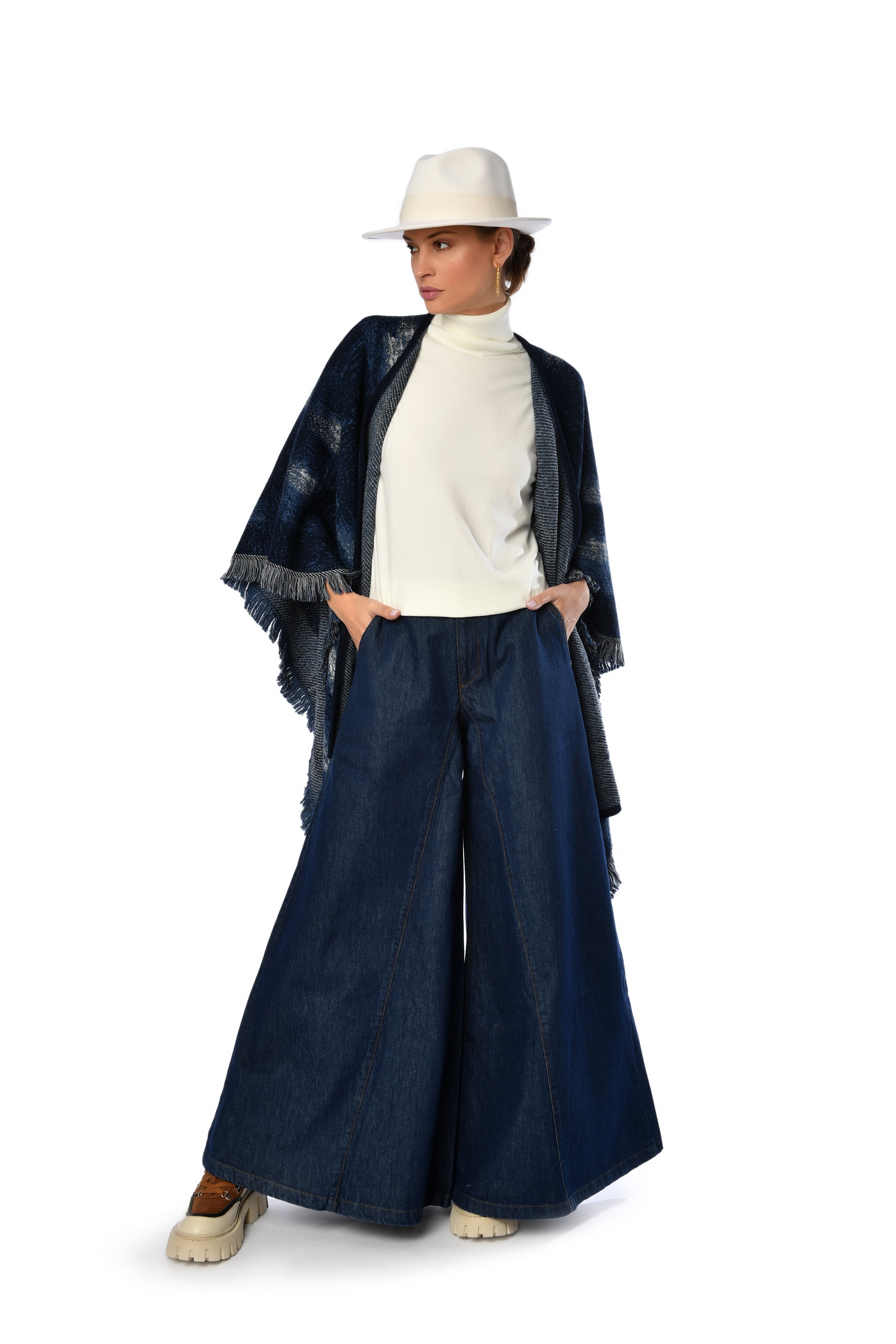 Wide Leg Denim Trousers