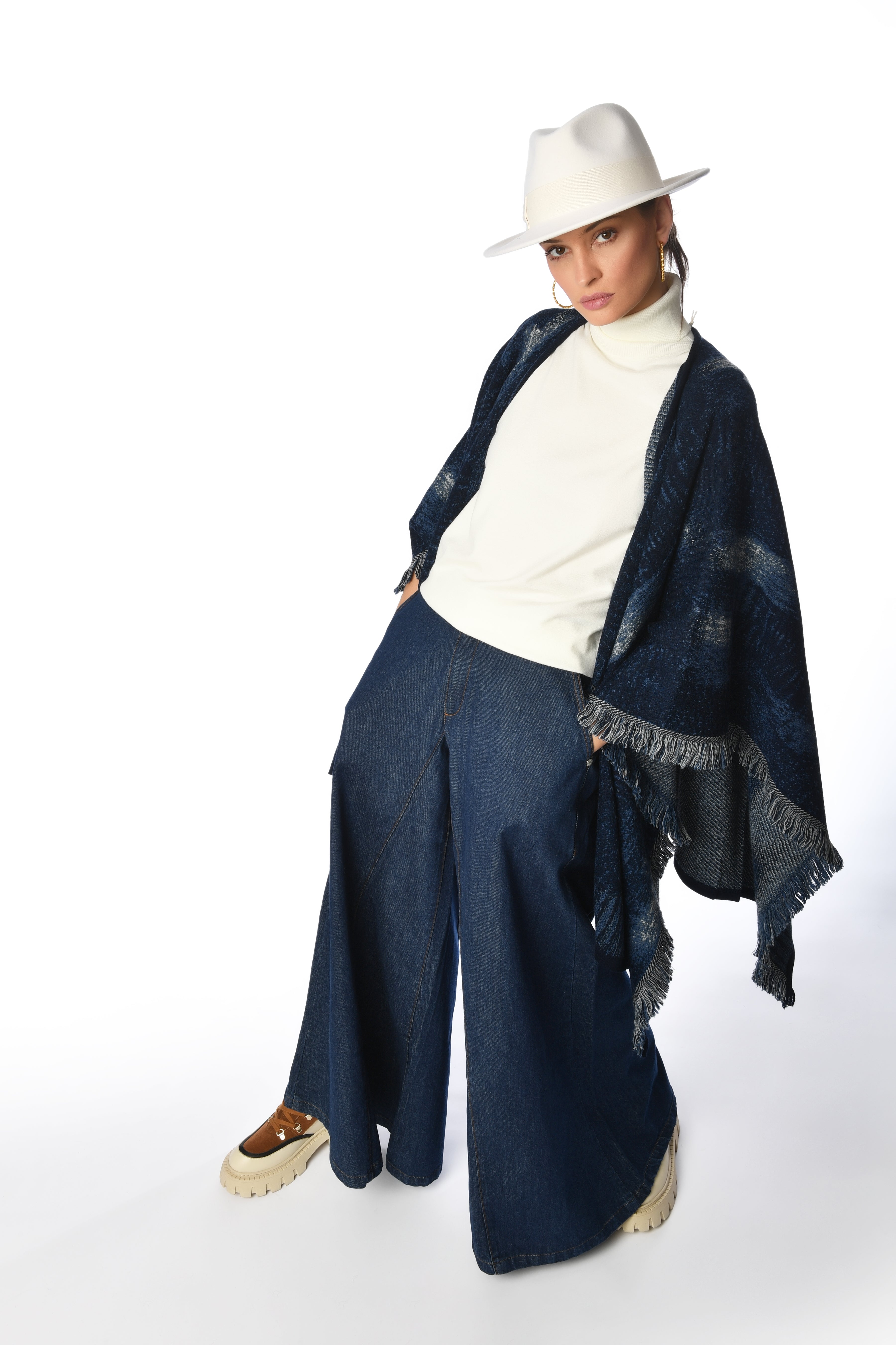 Wide Leg Denim Trousers