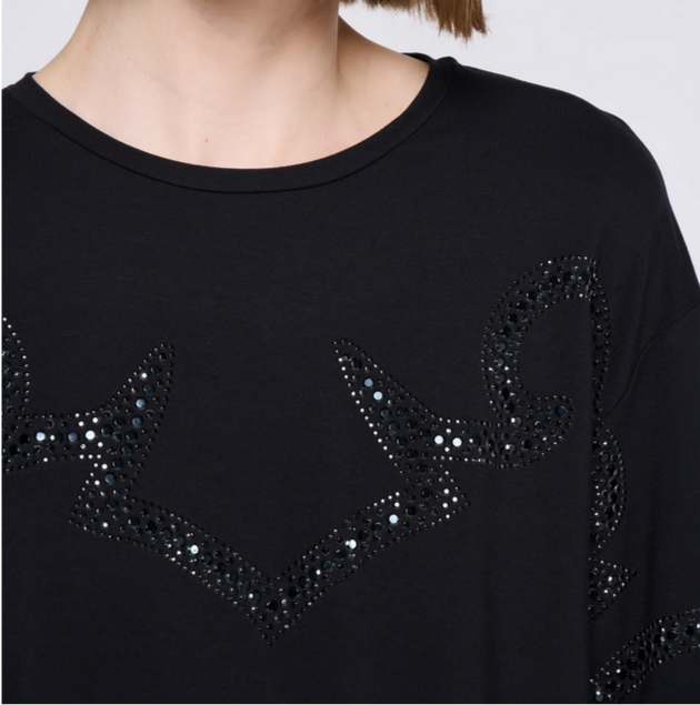 Black Sequin Embellished Short Sleeve Top