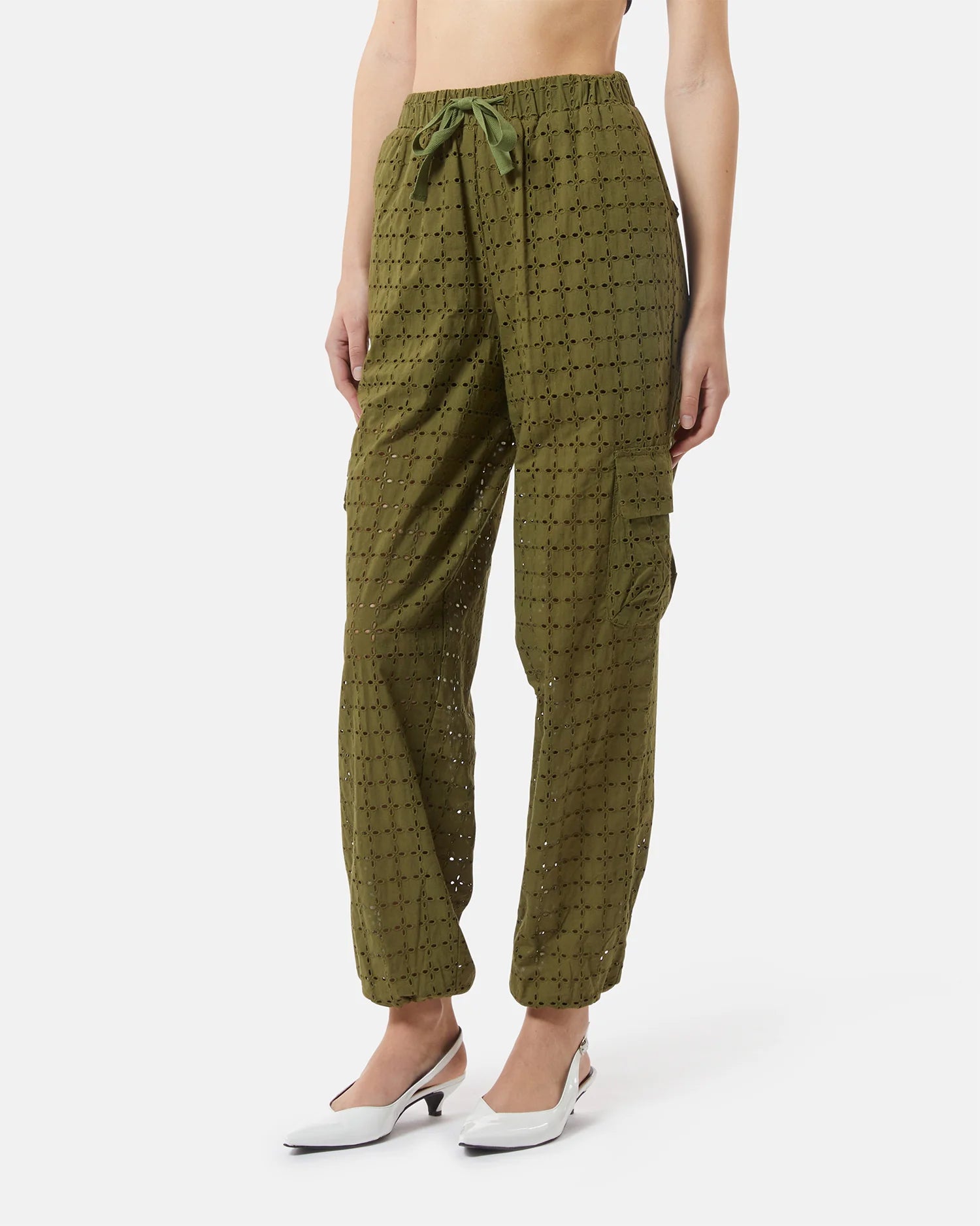 Olive Patterned Drawstring Trousers