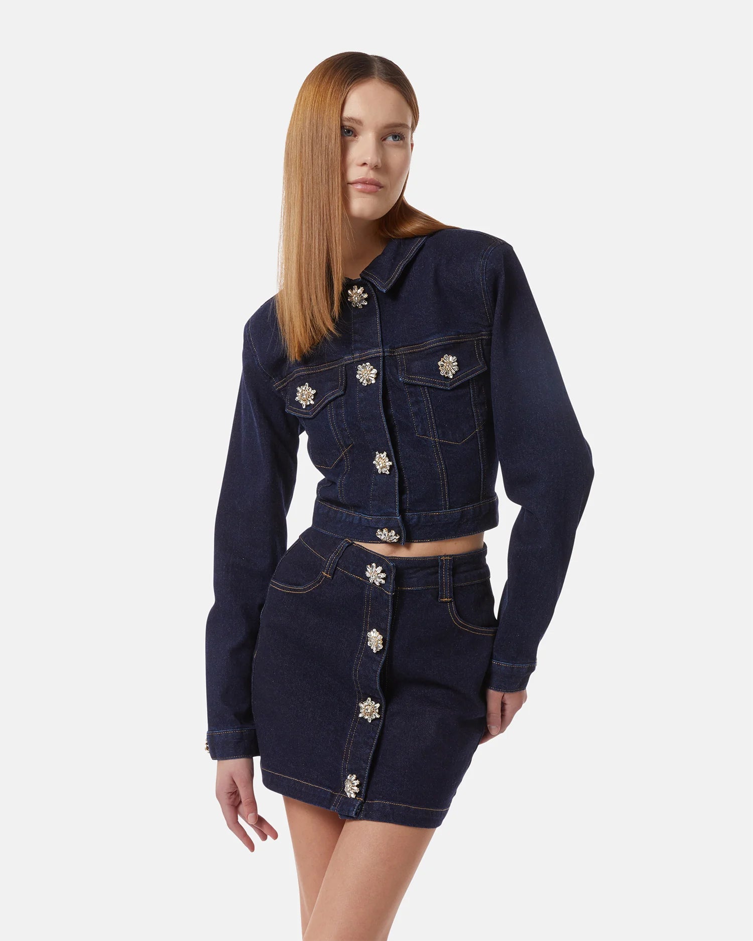 Floral Embellished Denim Blazer