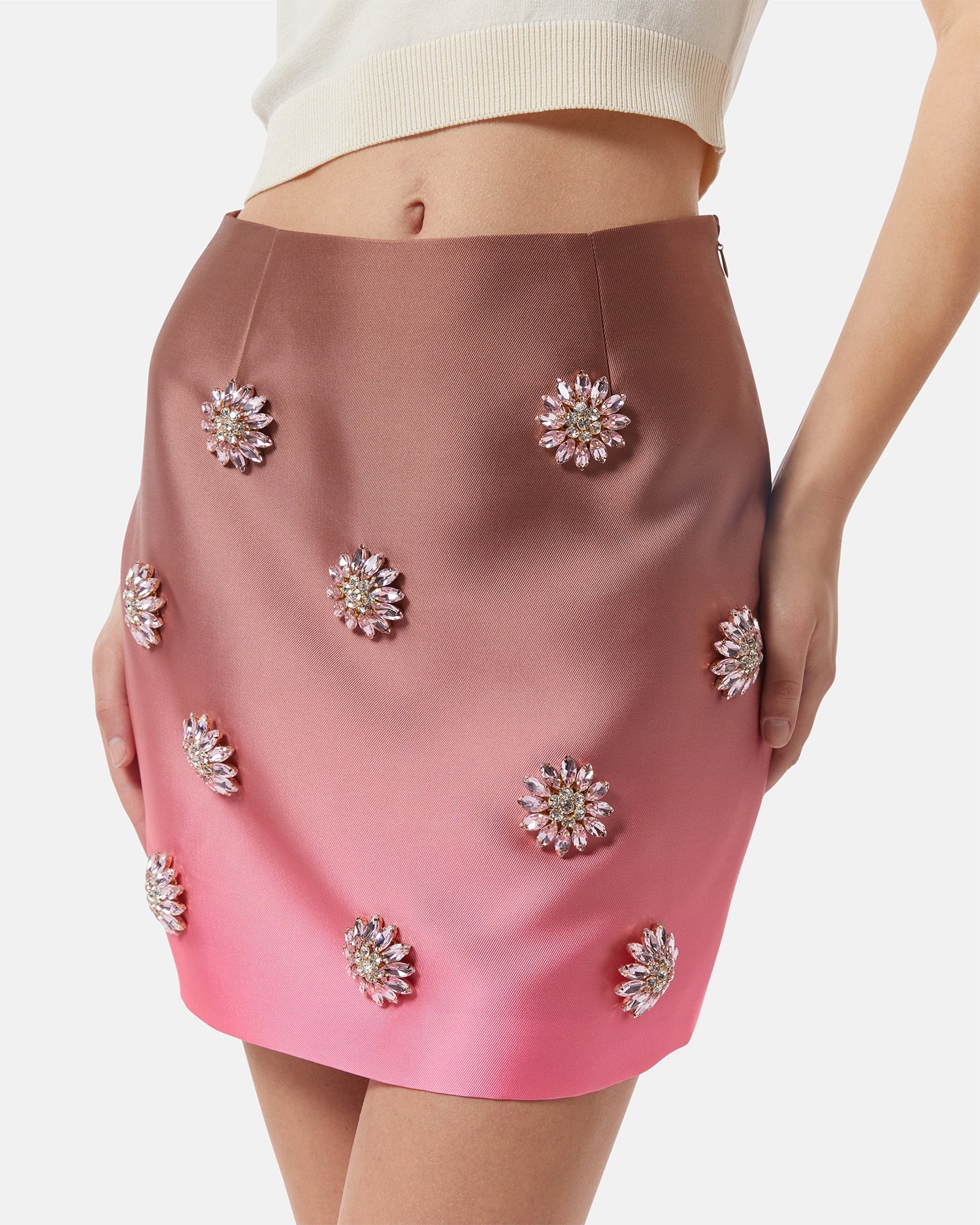 Floral Embellished Blush Mini Skirt
