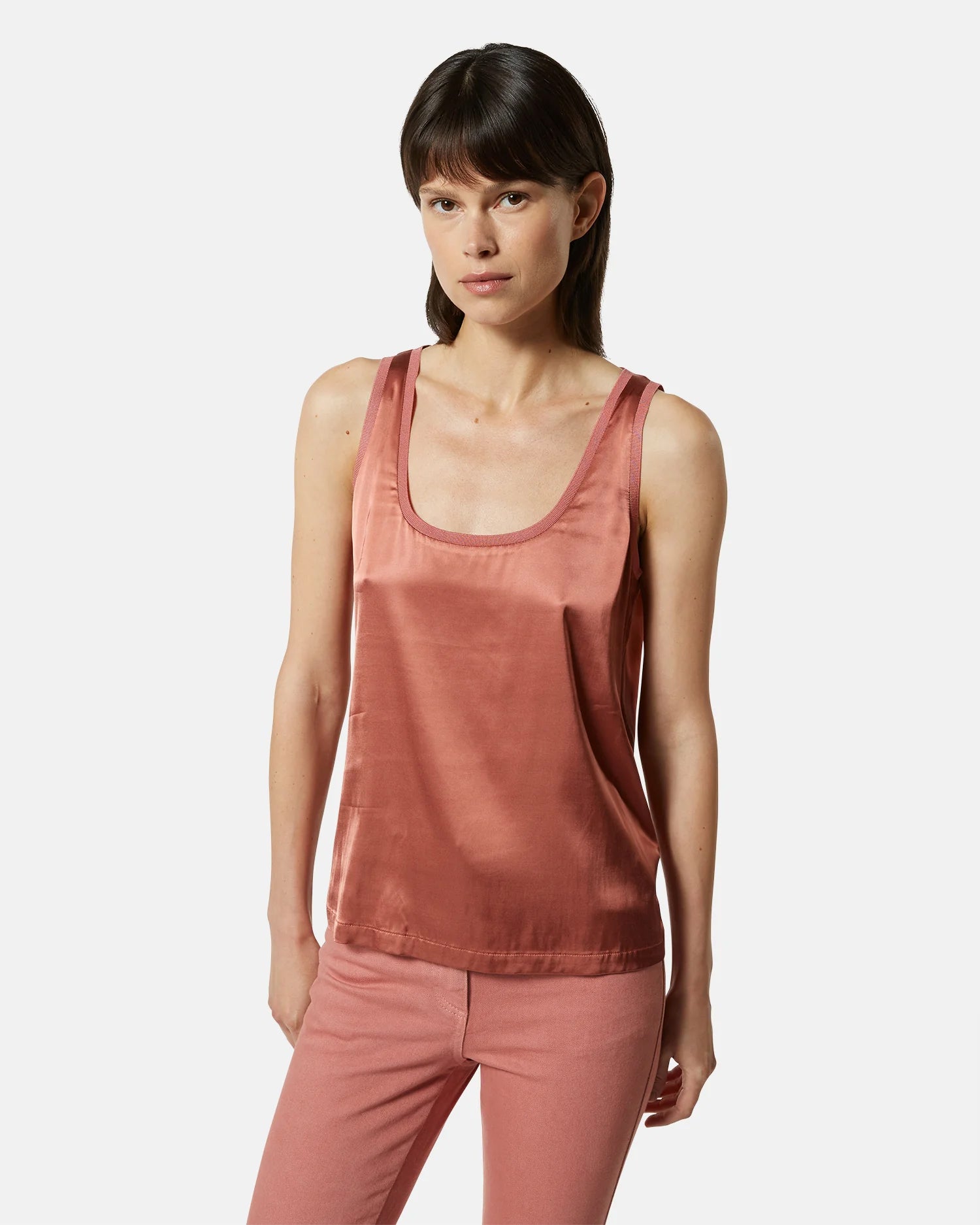 Lace-Trim Satin Top