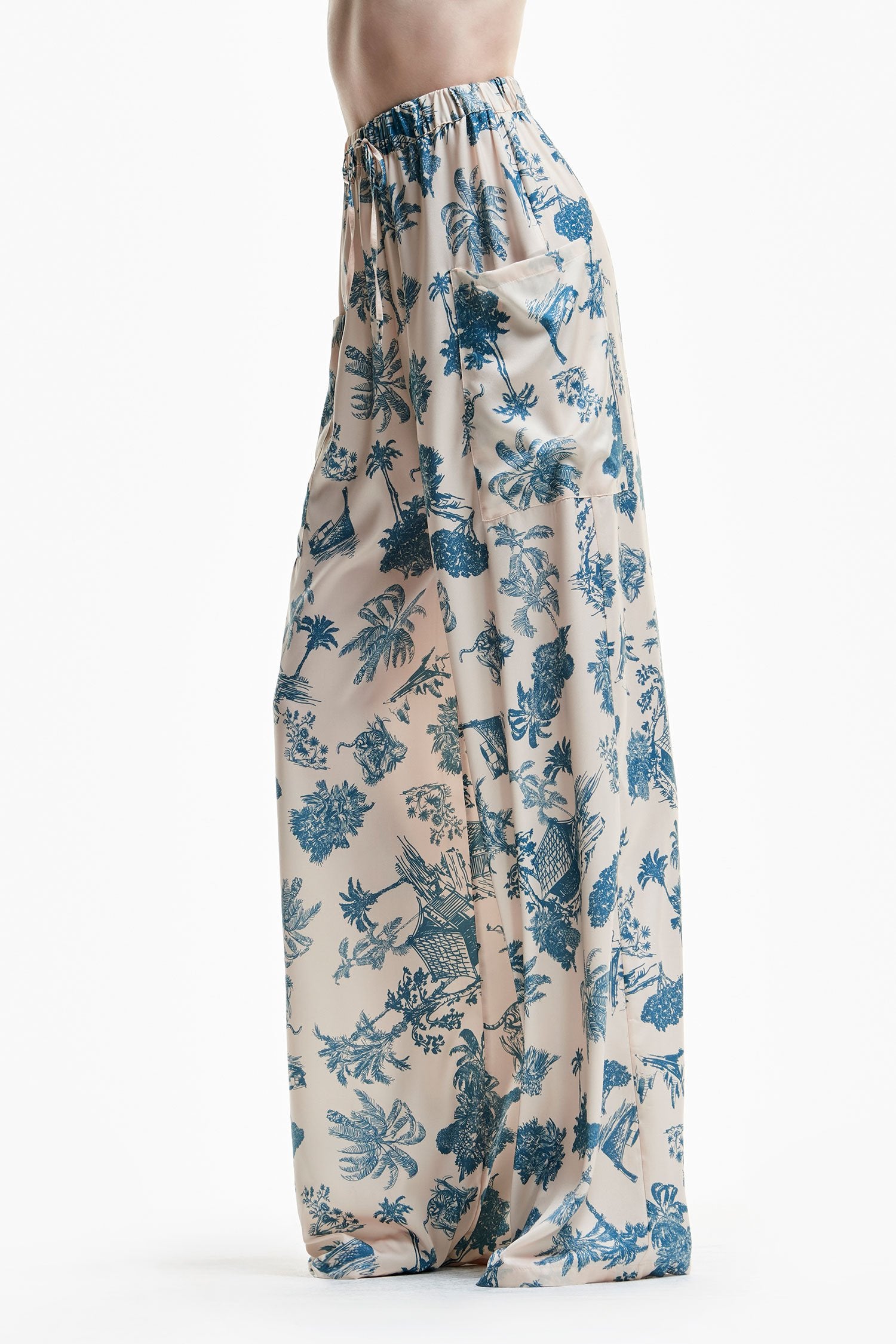 Wide-Leg Printed Trousers