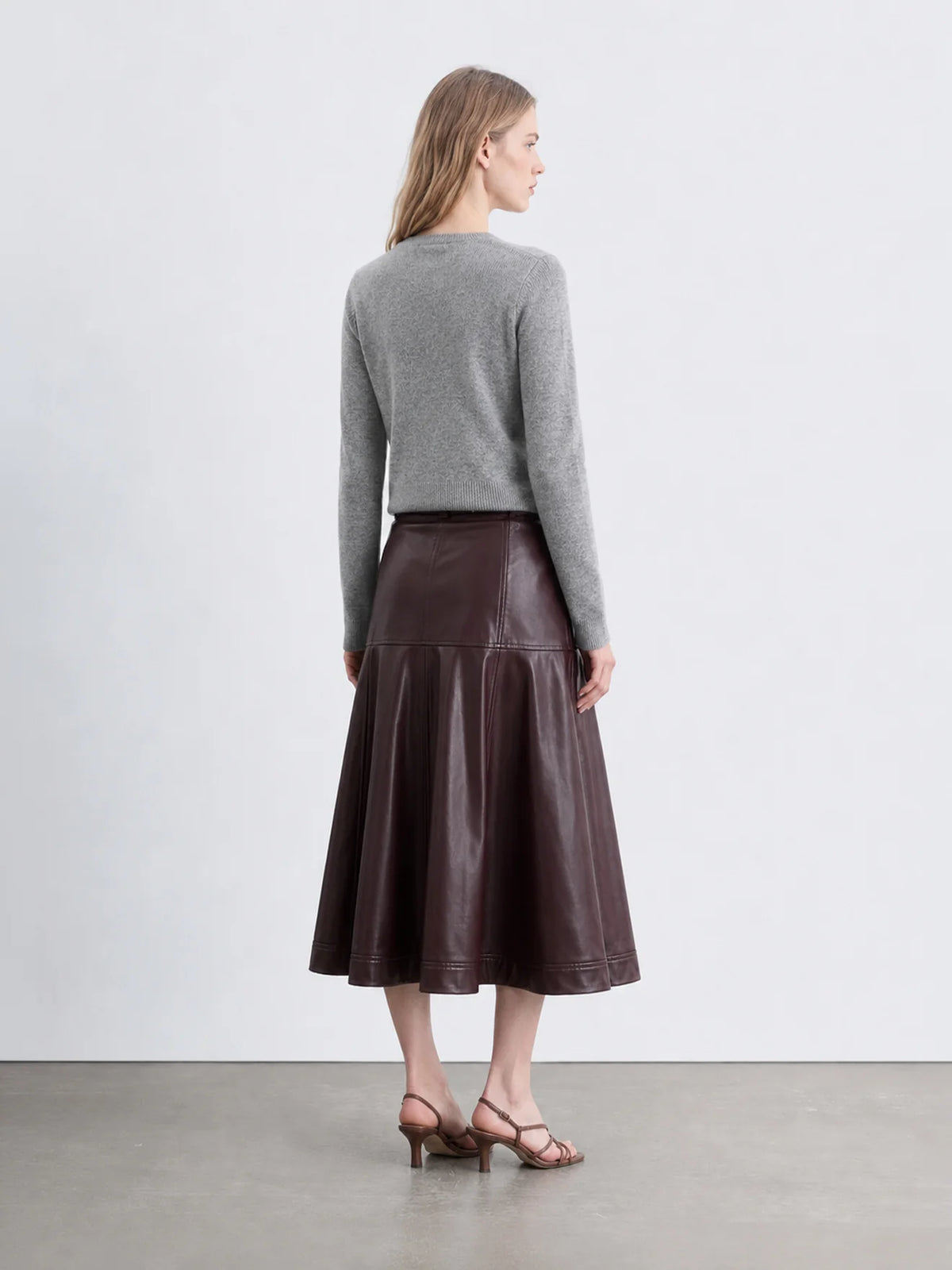 Flared Midi Skirt in Faux Leather with Belt