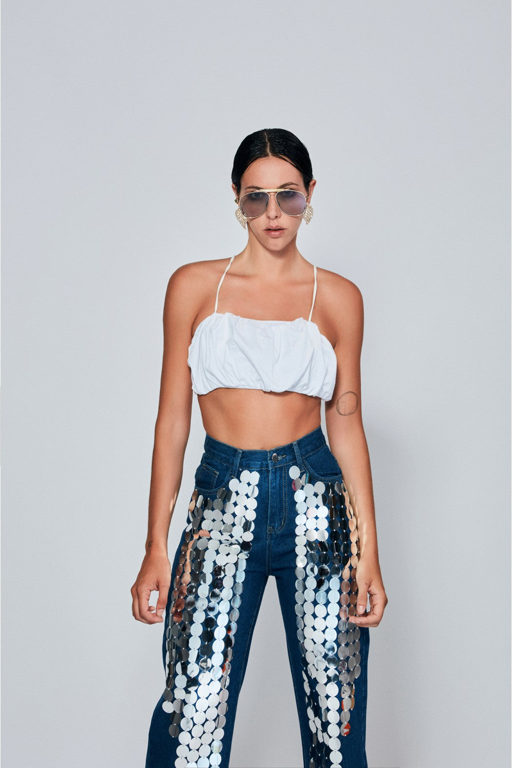 Sequin Cluster High-Waisted Trousers