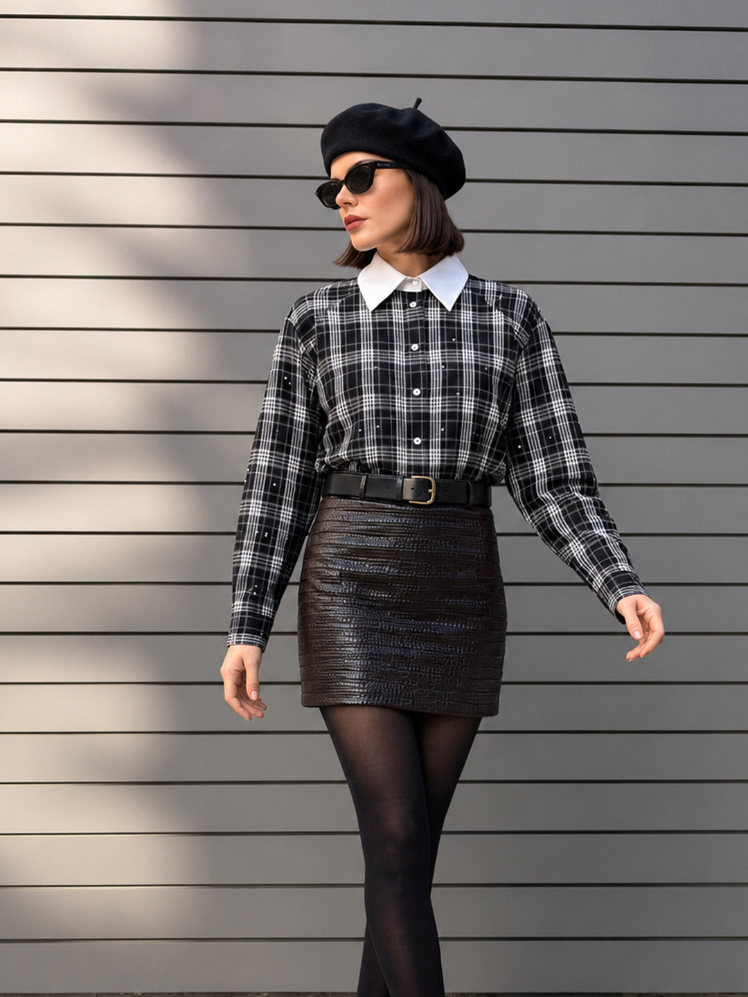 Cropped Stardust Shirt with Contrasting Collar