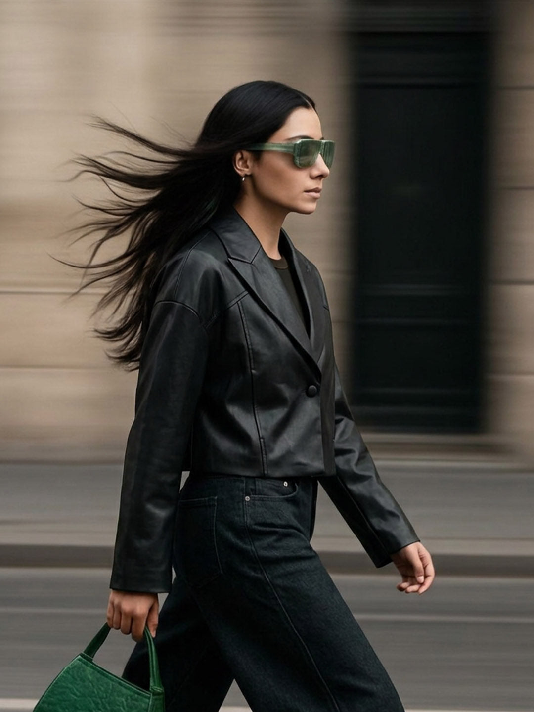 Cropped Faux Leather Jacket with Lapels