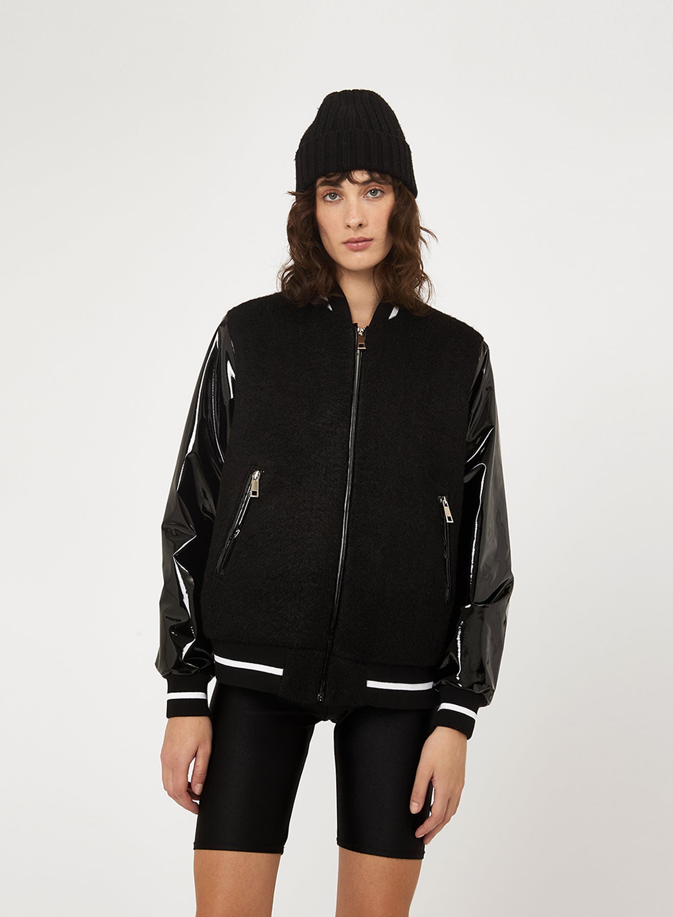 SHINY EFFECT SLEEVE BOMBER JACKET SI/2182