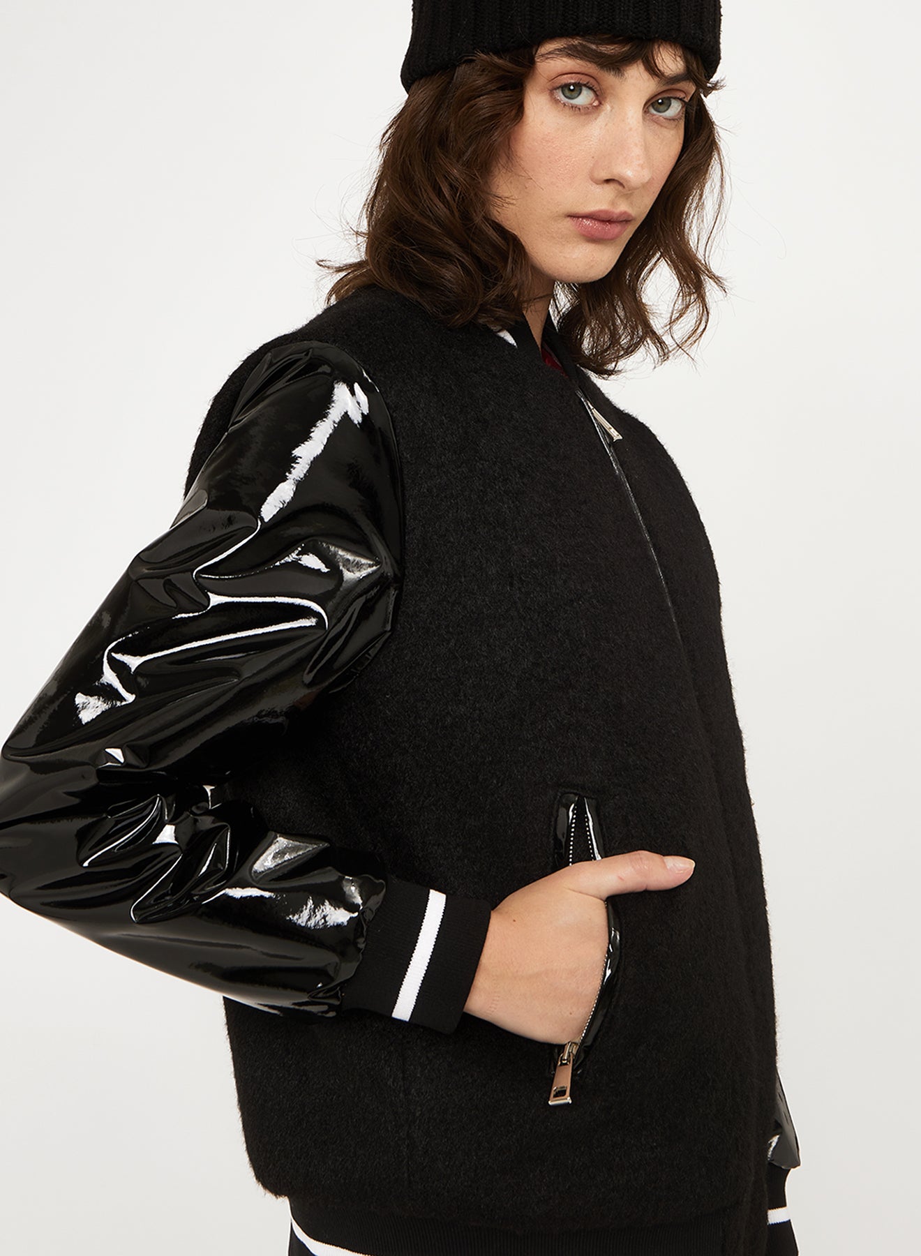 SHINY EFFECT SLEEVE BOMBER JACKET SI/2182