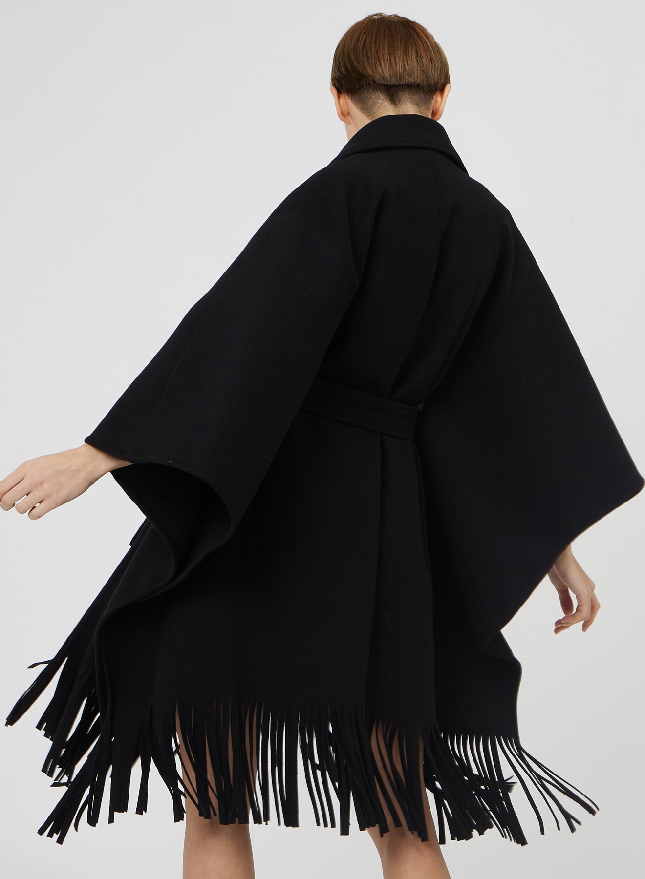 DOUBLE-BREASTED CAPE COAT WITH FRINGES SI/2249