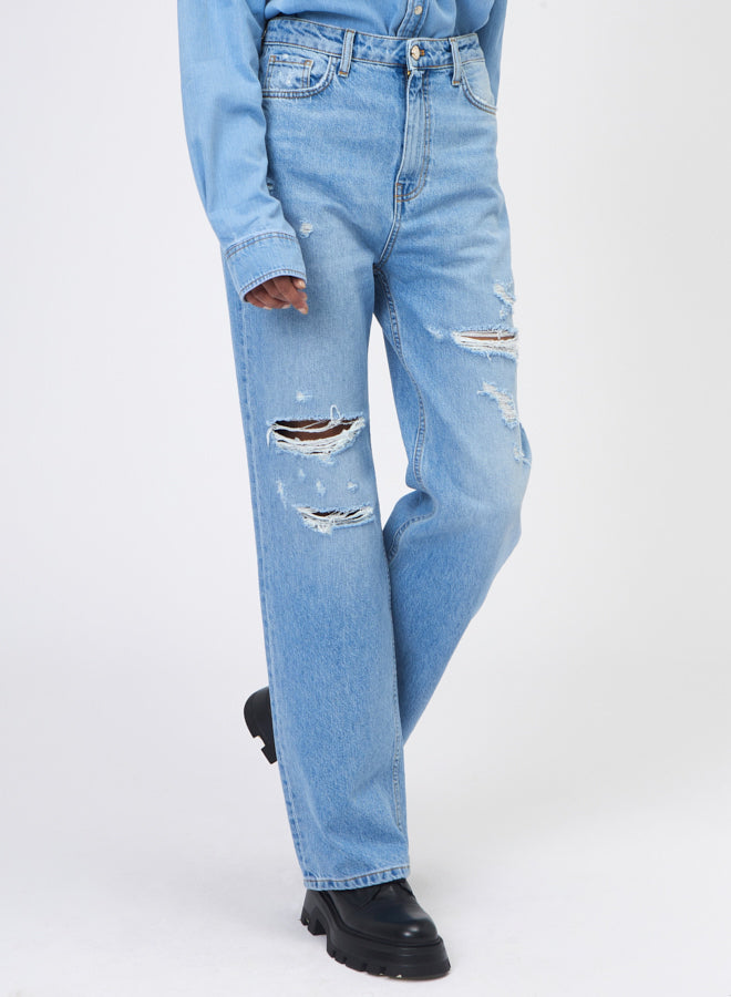 HIGH-WAISTED JEANS WITH A WORN EFFECT SI/368