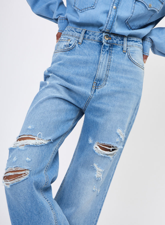 HIGH-WAISTED JEANS WITH A WORN EFFECT SI/368