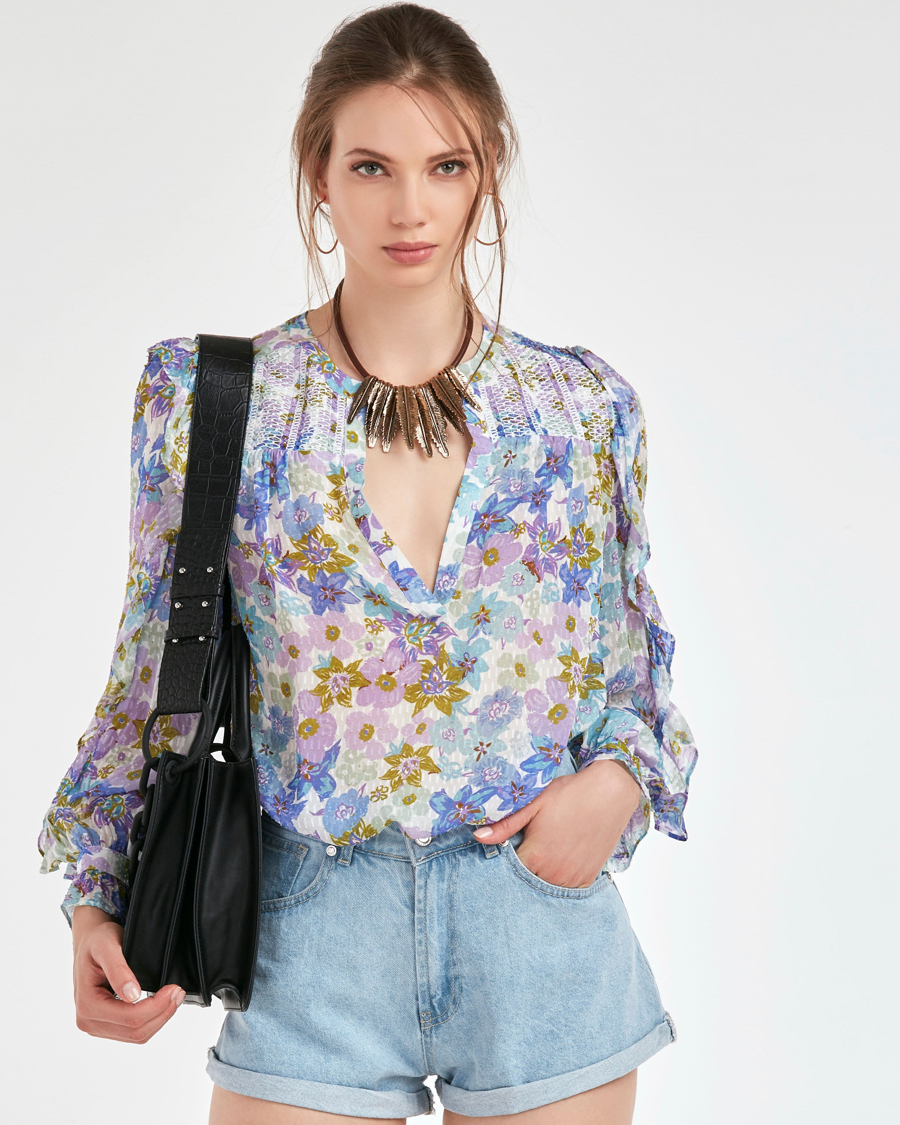 V-Neck Shirt With Flower Print Si/2524