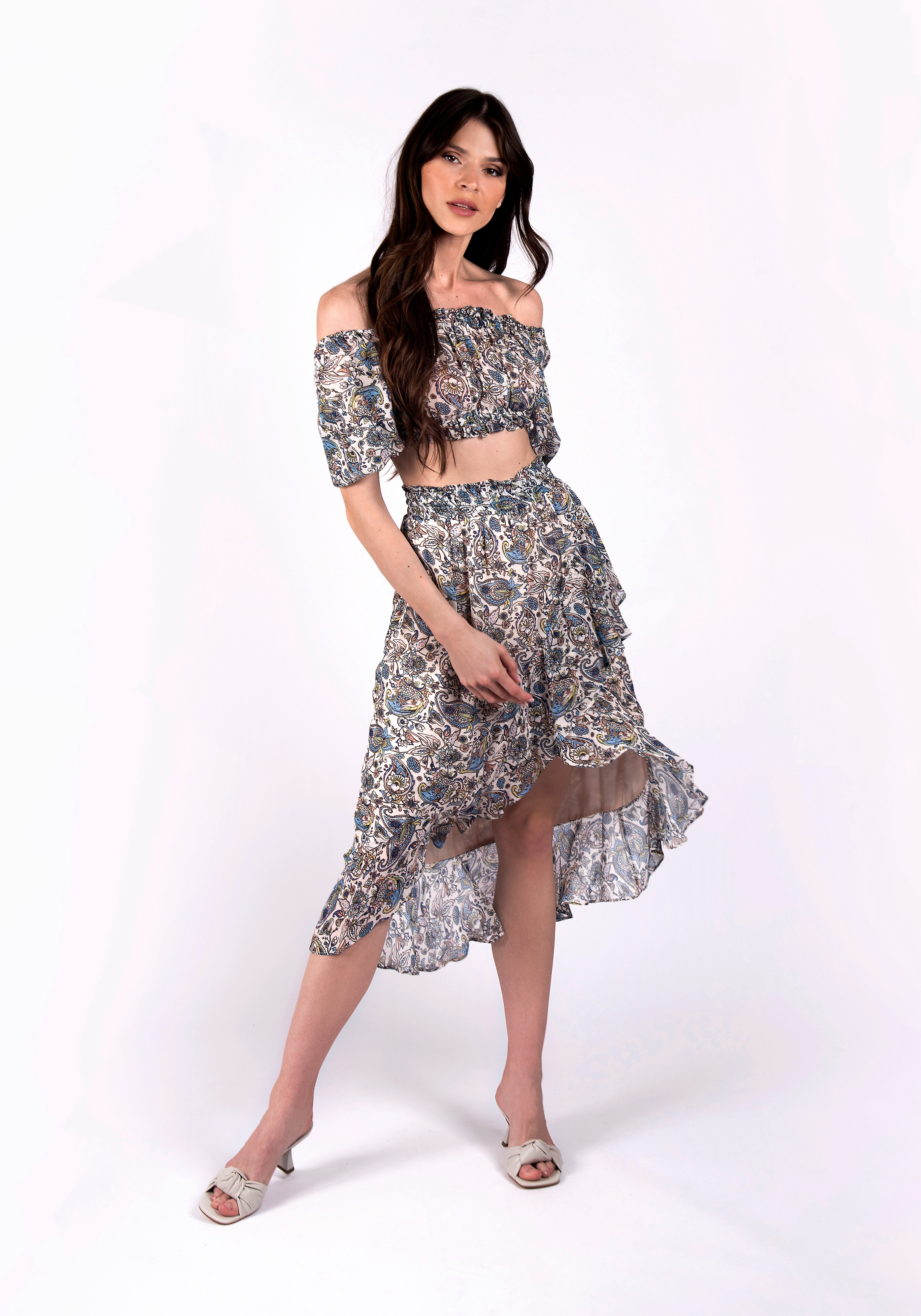 Asymmetrical Skirt With Paisley Print Si/2564