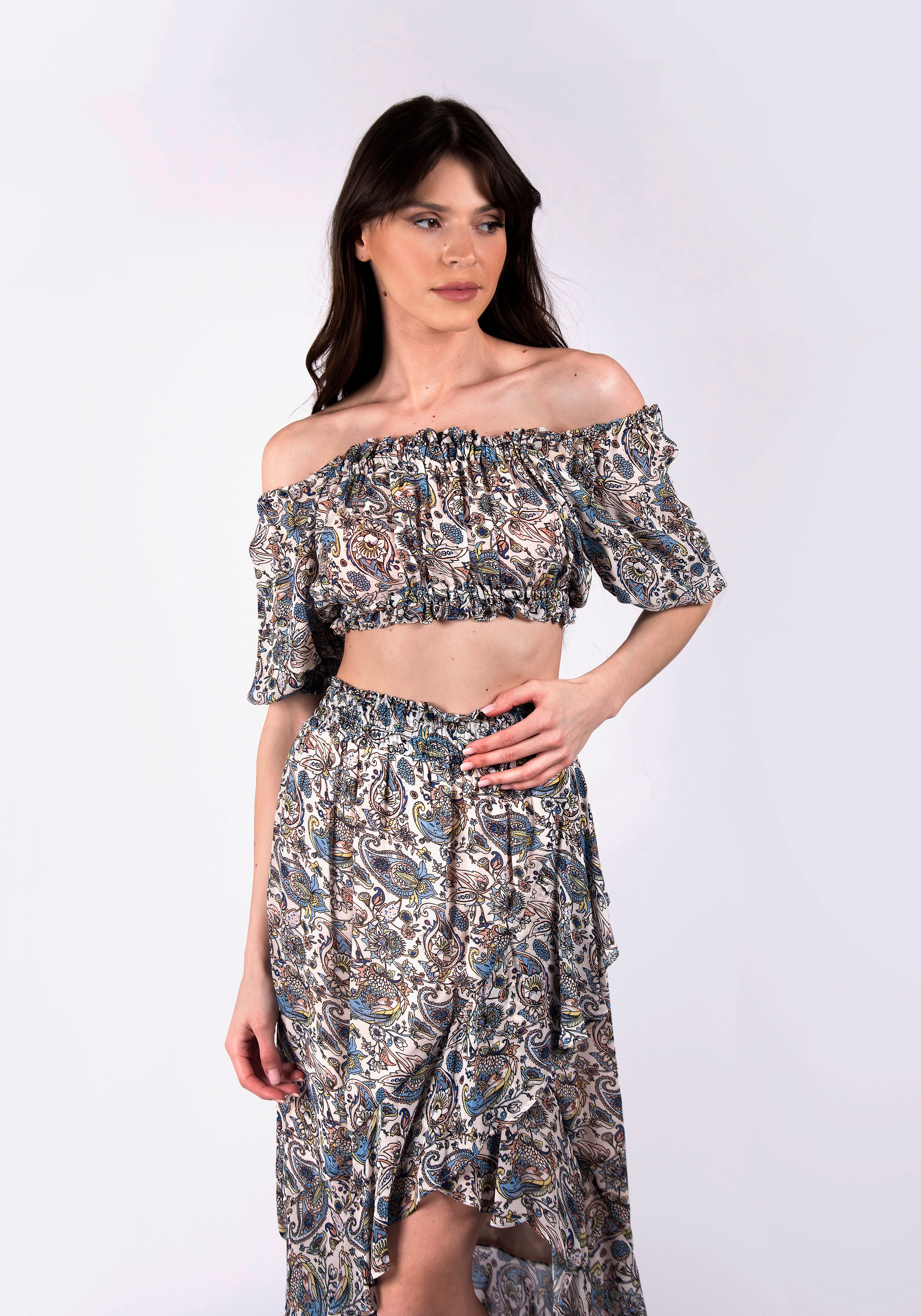 Asymmetrical Skirt With Paisley Print Si/2564